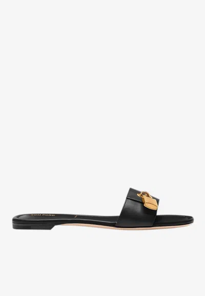 Tom Ford Leather Padlock Slide In Black