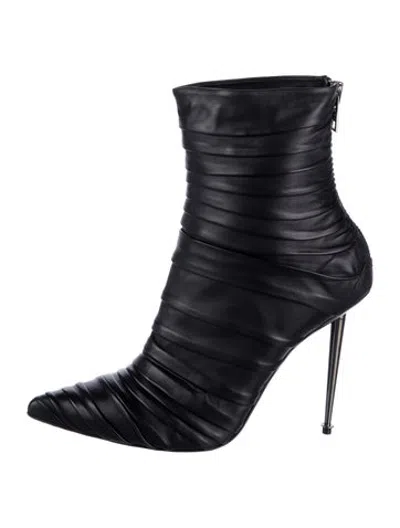 Pre-owned Tom Ford Leather Pleated Accents Boots In Black