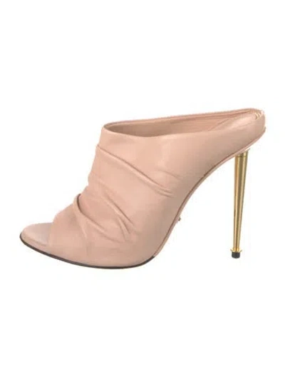 Pre-owned Tom Ford Leather Pleated Accents Slides In Gold