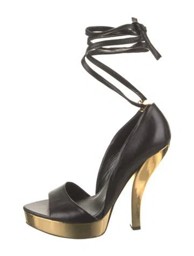 Pre-owned Tom Ford Leather Printed Gladiator Sandals In Black