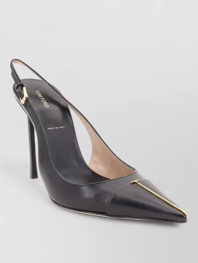 Tom Ford Leather Pumps Metal T Logo Slingback In Black