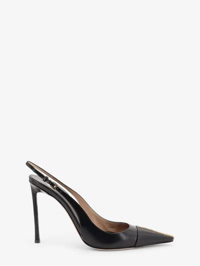 Tom Ford Leather Pumps With Metal T Logo Detail In Black