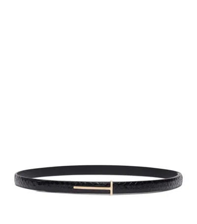 Tom Ford Leather Python-print T Icon Belt In Black