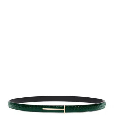 Tom Ford Leather Python-print T Icon Belt In Green