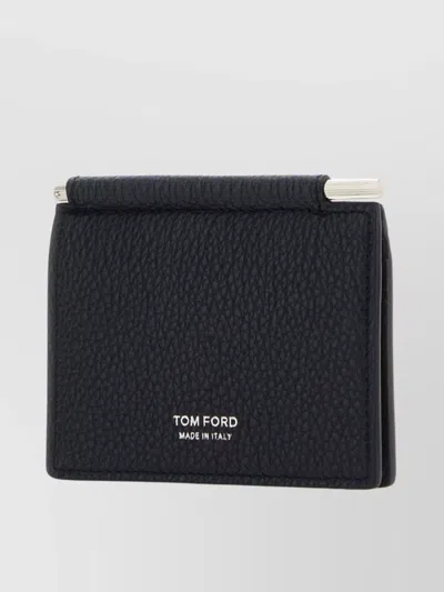 Tom Ford Leather Rectangular Card Holder With Embossed Texture In Black