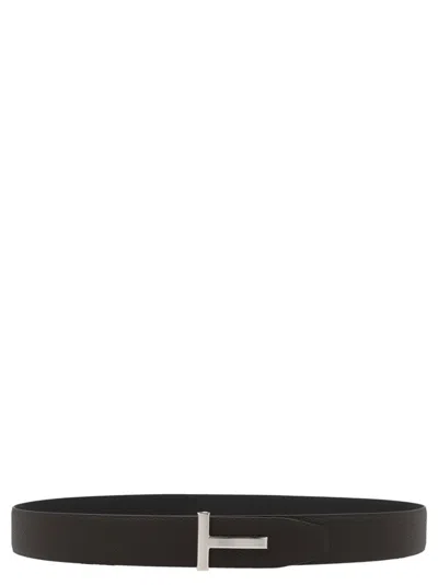 Tom Ford Leather Reversible Belt In Black