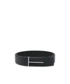 Tom Ford Dark Brown Reversible Textured Silver Buckle Belt In Black