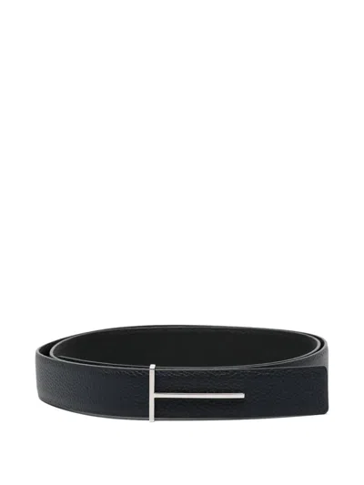 Tom Ford Leather Reversible Belt In Blue