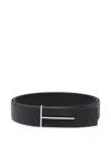 Tom Ford Dark Brown Reversible Textured Silver Buckle Belt In Blue
