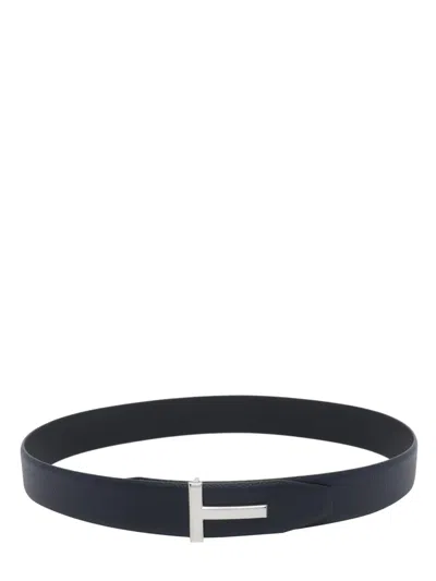 Tom Ford Leather Reversible Belt In Blue