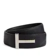 Tom Ford Reversible Grain Leather T Belt For Men In Dual Shades
