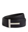 Tom Ford Reversible Grain Leather T Belt For Men In Dual Shades In Multi