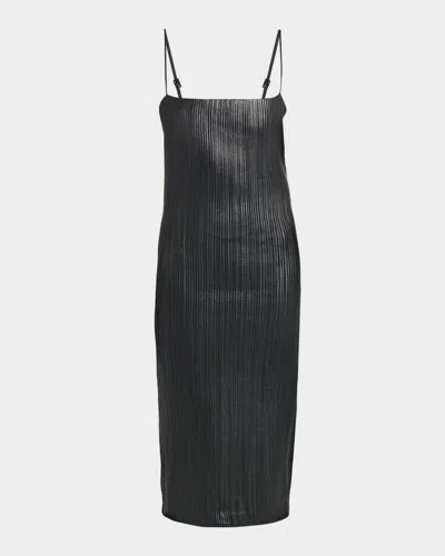 Tom Ford Leather Ribbed Midi Dress In Blue