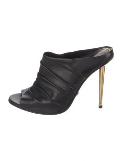 Pre-owned Tom Ford Leather Ruffle Embellishment Mules In Black