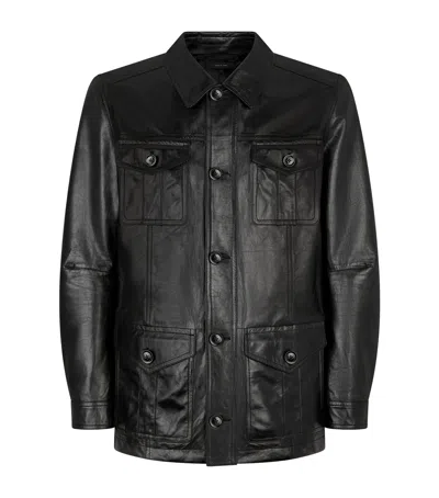 Tom Ford Leather Safari Shirt Jacket In Black