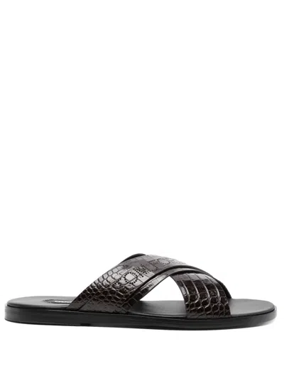Tom Ford Leather Sandals In 褐色