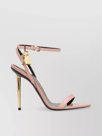 Tom Ford Leather Sandals Gold-tone Heel In Neutral