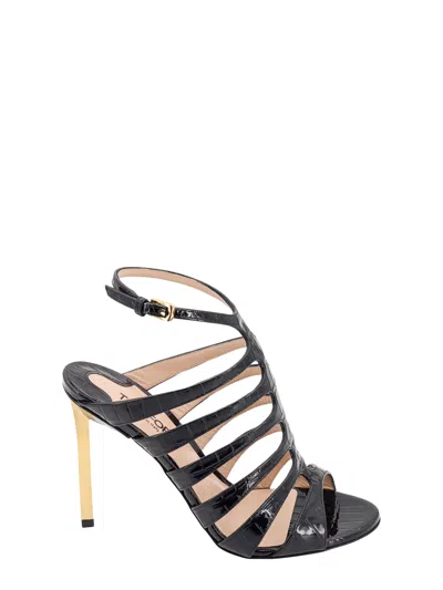 Tom Ford Carine Croc-effect Patent-leather Sandals In Black