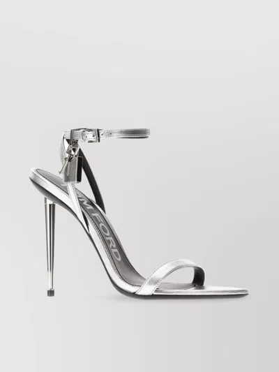 Tom Ford 85 Padlock Leather Sandals In Silver