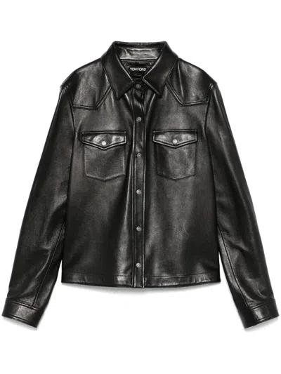 Tom Ford Leather Shirt In Black