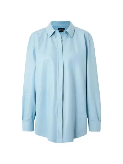 Tom Ford Leather Shirt In Blue