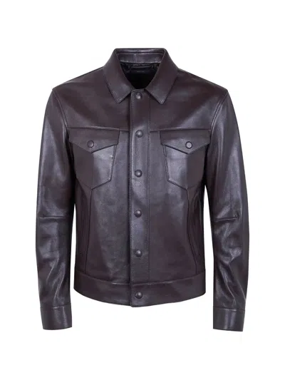 Tom Ford Leather Shirt Jacket In Brown