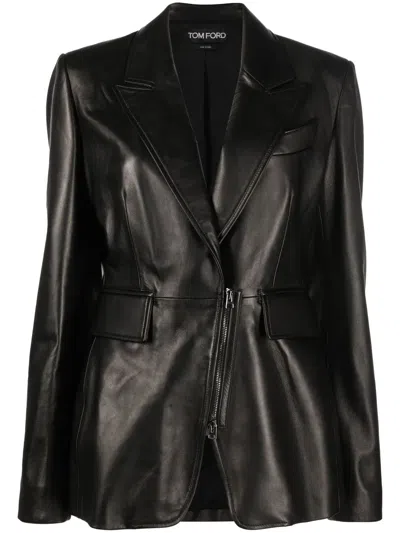 Tom Ford Leather Single-breasted Blazer In 黑色