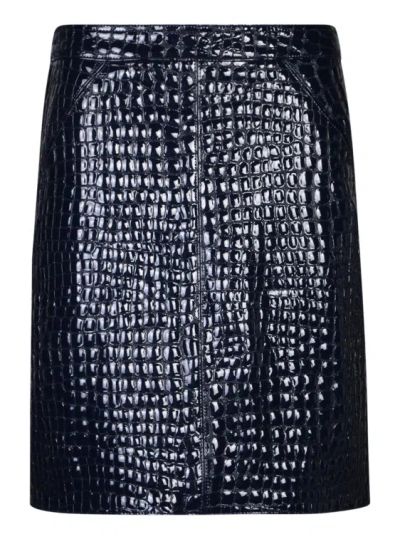 Tom Ford Patent Croc-effect Leather Mini Skirt In Blue