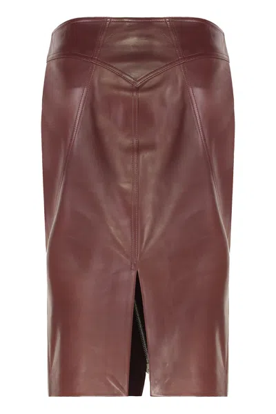 Tom Ford Leather Skirt In Burgundy