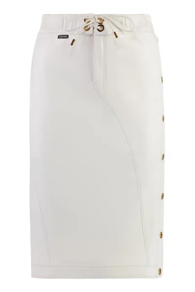 Tom Ford Leather Midi Skirt In White