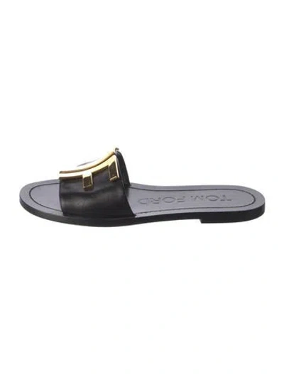 Pre-owned Tom Ford Leather Slides In Black