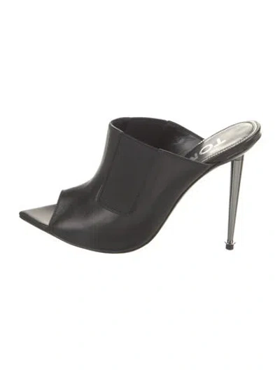 Pre-owned Tom Ford Leather Slides In Black