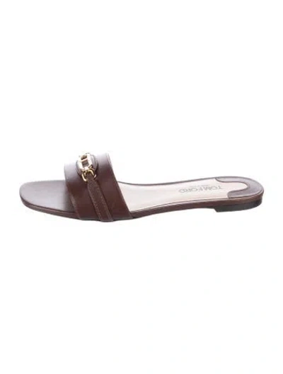 Pre-owned Tom Ford Leather Slides In Brown