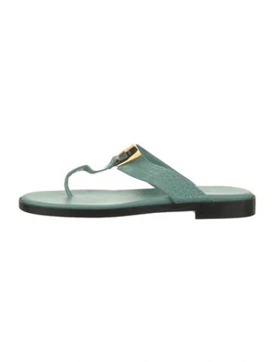 Pre-owned Tom Ford Leather Slides In Green