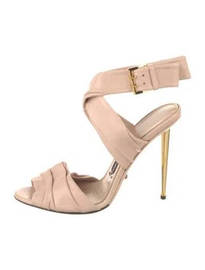 Pre-owned Tom Ford Leather Slides In Neutral