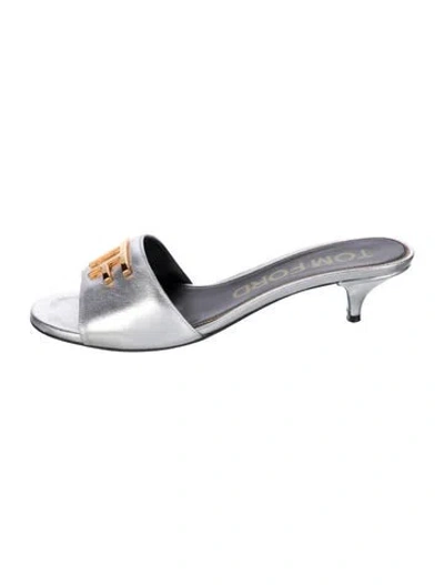 Pre-owned Tom Ford Leather Slides In Silver