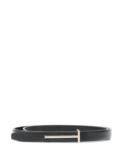 Tom Ford Leather Slim Belt In Black