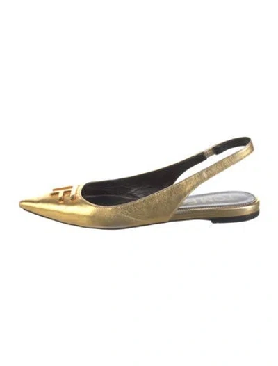 Pre-owned Tom Ford Leather Slingback Flats In Gold