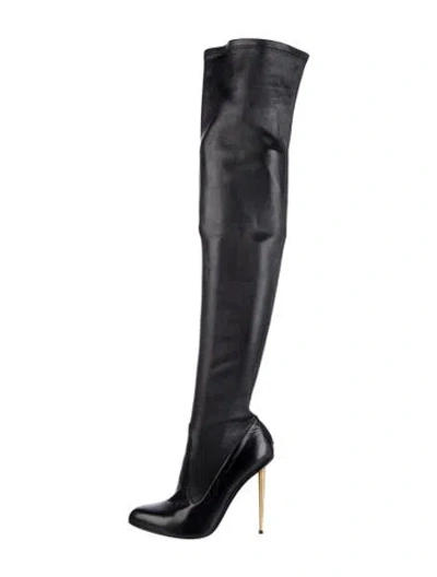 Pre-owned Tom Ford Leather Sock Boots In Black