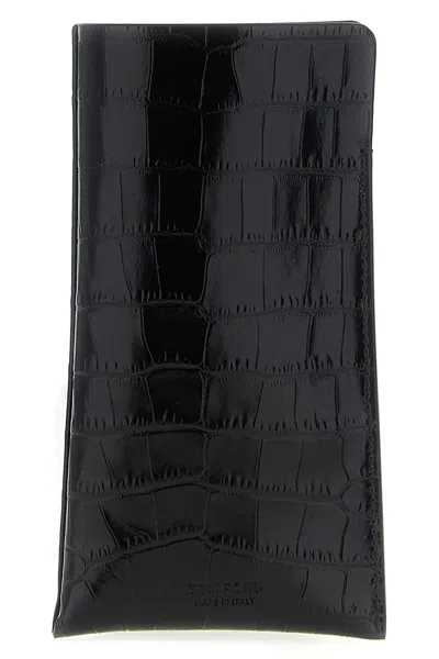 Tom Ford Crocodile Texture Compact Sunglasses Case In Black