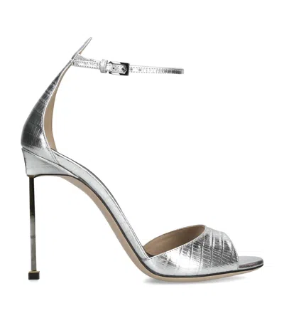 Tom Ford 105mm Embossed Metallic Leather Ankle-strap Sandals In Silver