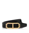 Tom Ford Leather Cross-embossed T Buckle Belt In Black