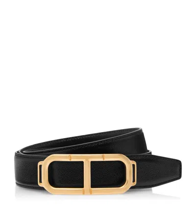 Tom Ford Leather Cross-embossed T Buckle Belt In Brown