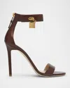 Tom Ford Leather Stiletto Sandals With Padlock In Burnt Brown