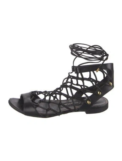 Pre-owned Tom Ford Leather Studded Accents Gladiator Sandals In Black
