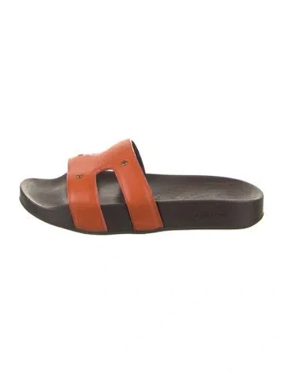 Pre-owned Tom Ford Leather Studded Accents Slides In Orange
