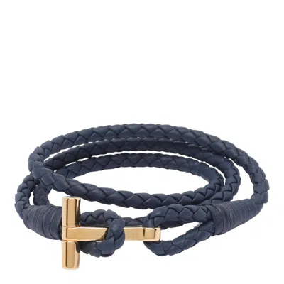 Tom Ford Braided Wrap Bracelet Gold-tone Hardware In Blue