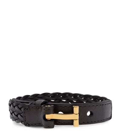 Tom Ford Braided Leather Bracelet In Brown