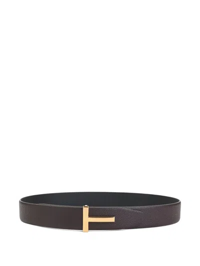 Tom Ford Reversible Grained Calf Leather Belt In Brown