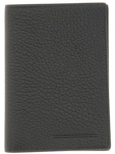 Tom Ford Leather "t" Card Holder In Gray